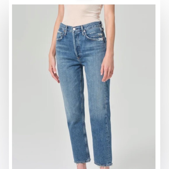 Agolde Denim - Agolde Riley high rise straight cropped jeans distressed - size 26